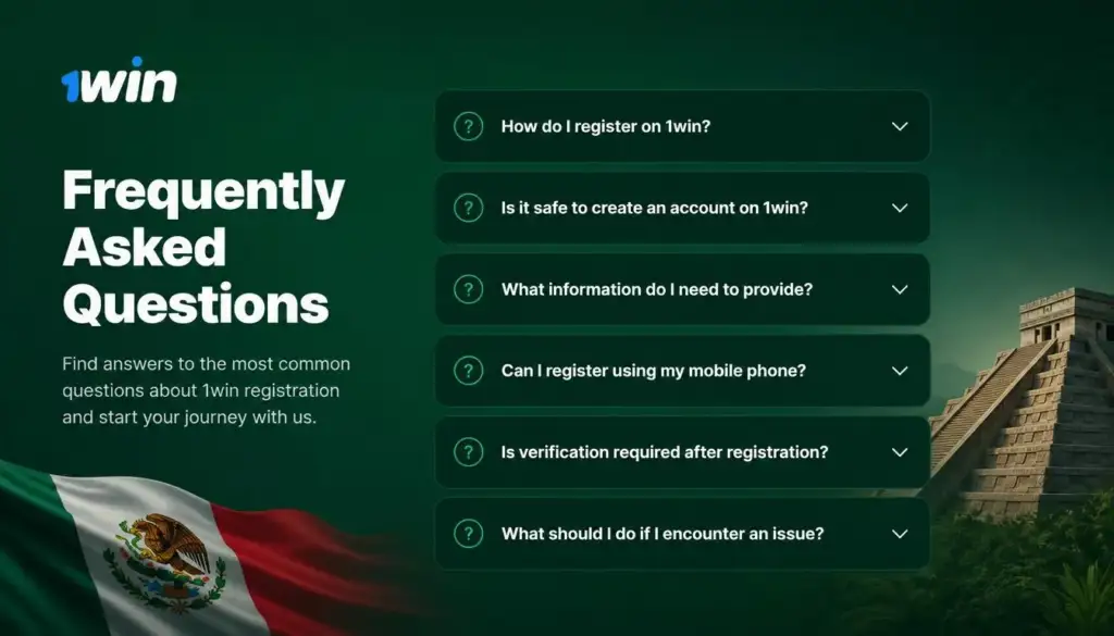 Ilustración de registro en 1win para México: faq