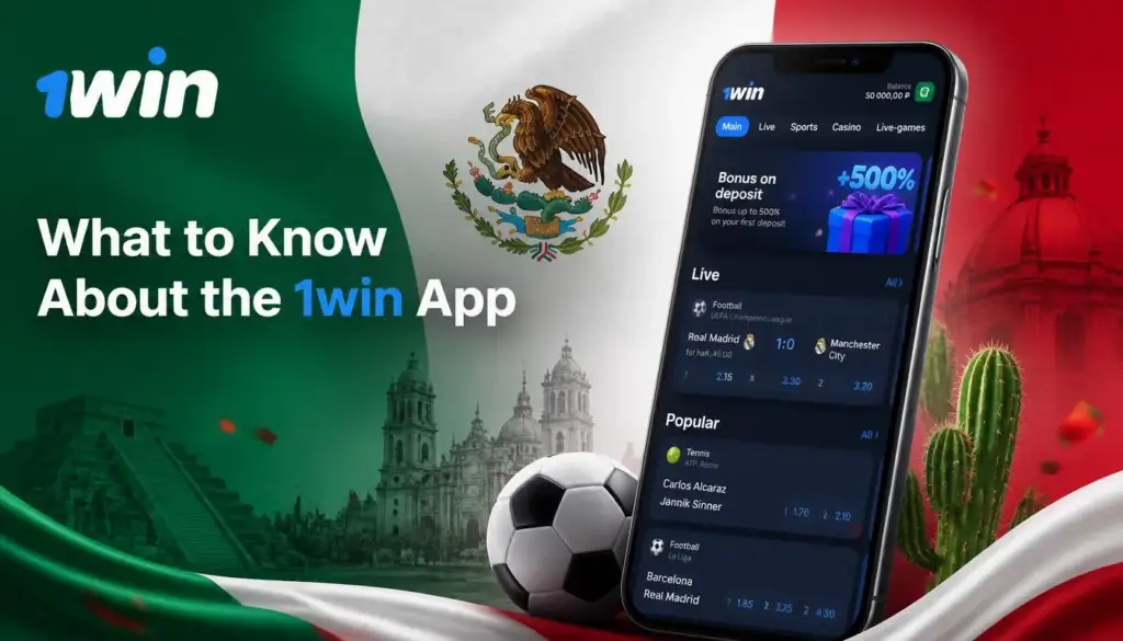 Ilustración de aplicación móvil de 1win para México: main information